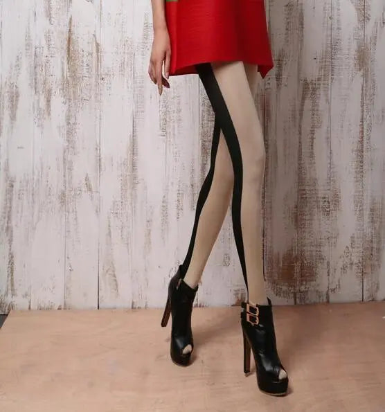 Ladies two-tone stitching pantyhose hercurva