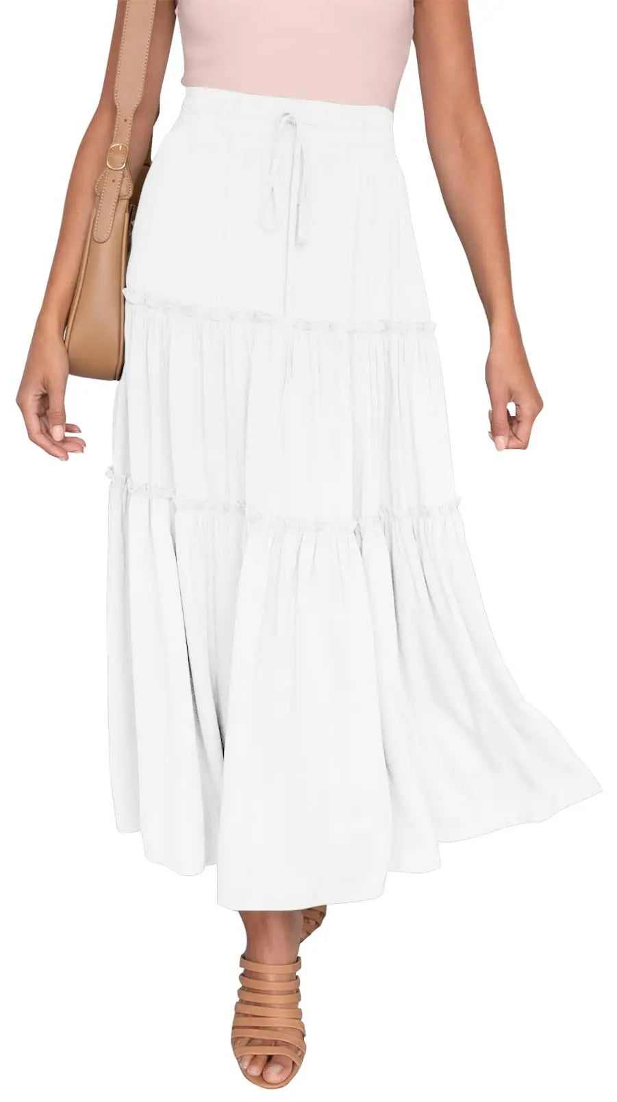 Women's Elastic High Waist A-Line Pleated Casual Maxi Dress hercurva