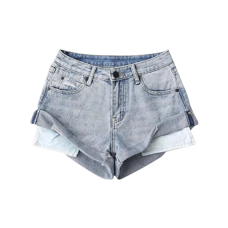 Flanging Low Waist One Button Casual Denim Shorts hercurva