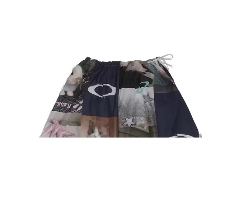 Rabbit Cat Printed Cute A Pendulum Length Skirt hercurva