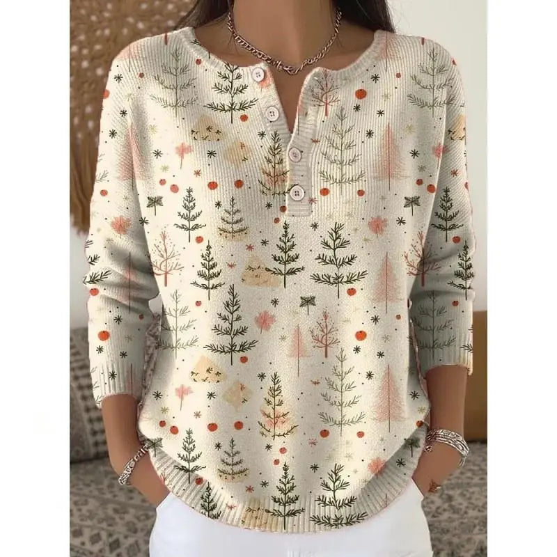 Retro Christmas 3D Digital Printing Four-button Stand Collar T-shirt hercurva