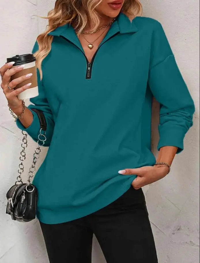 Women's Fashion Half Long-sleeve Zipper Sweatshirt Fashion Pullover hercurva