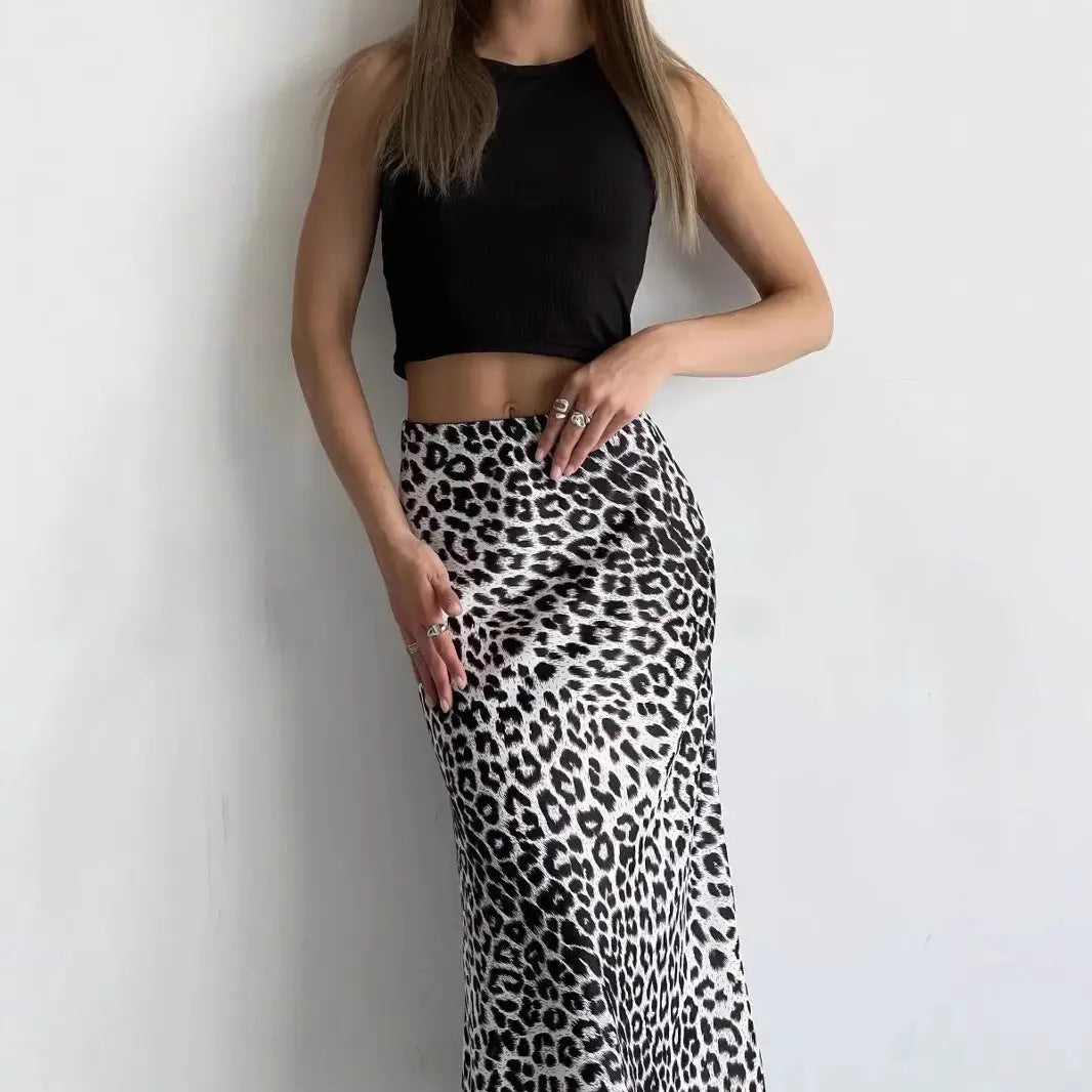 Women's Leopard Fishtail High Waist Casual Skirt hercurva