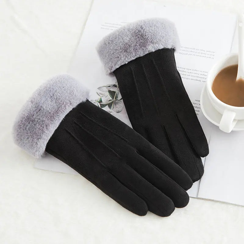 Women's suede winter wool warm gloves hercurva