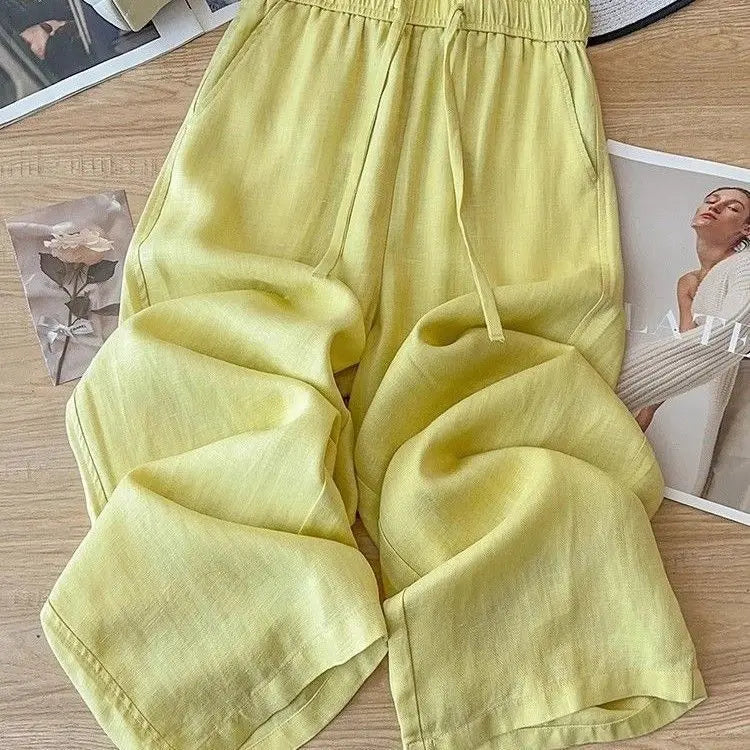 High Waist Drape Linen Cropped Straight Pants hercurva