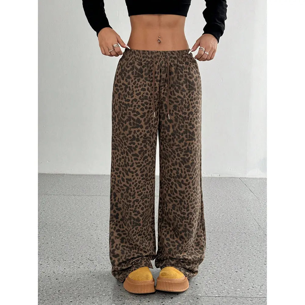 Leopard Print Floral Print Casual Jumpsuit Wide Leg Loose hercurva