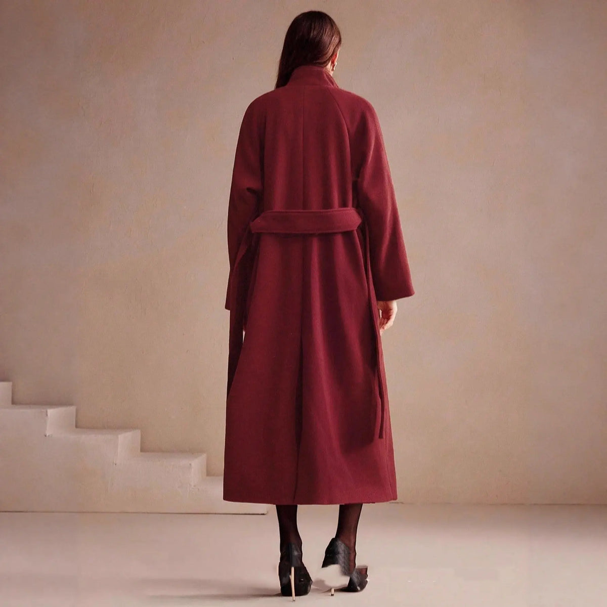 Women's Double-breasted Long Wool Coat With Suit Collar hercurva