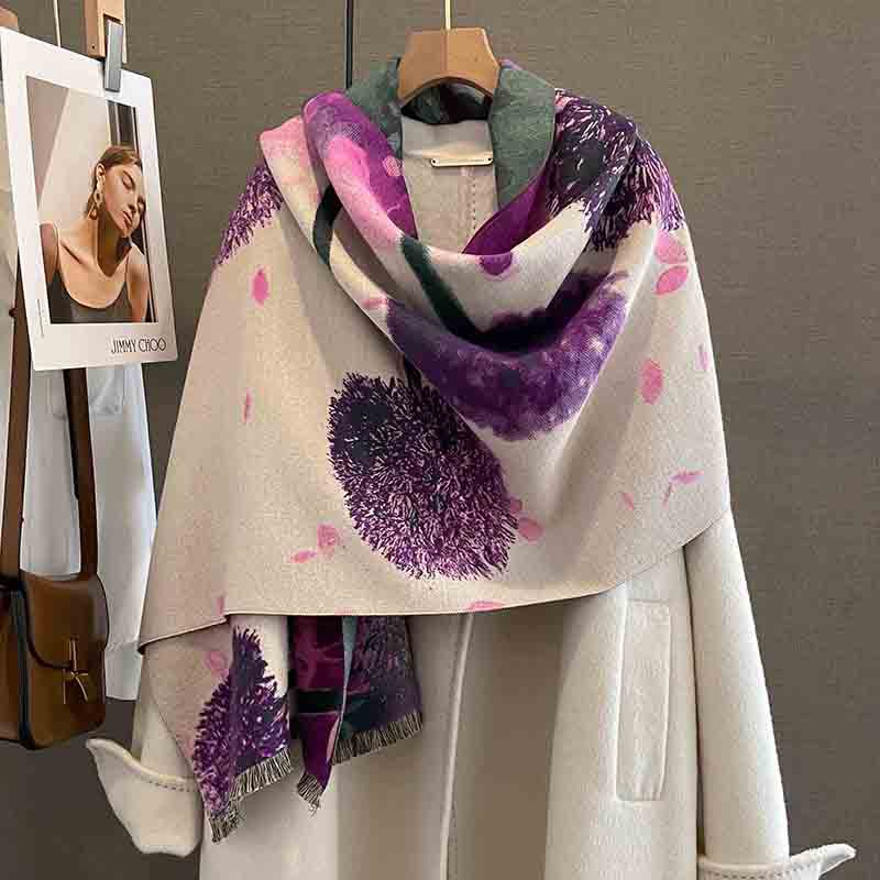 Printed Artificial Cashmere Scarf Women's Thick Windproof Shawl hercurva