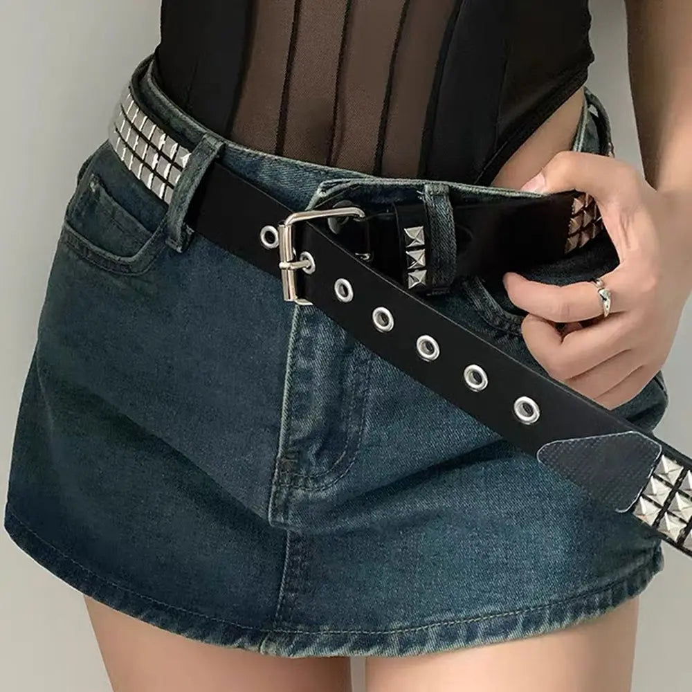 Rivet Belt Rock Trend Punk Bullet Black Belt Men And Women Personality Fashion Hip-hop Accessories hercurva