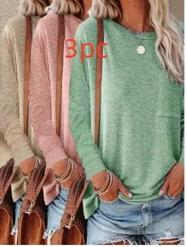 Pocket Split Long-sleeved Casual Bottoming T-shirt hercurva