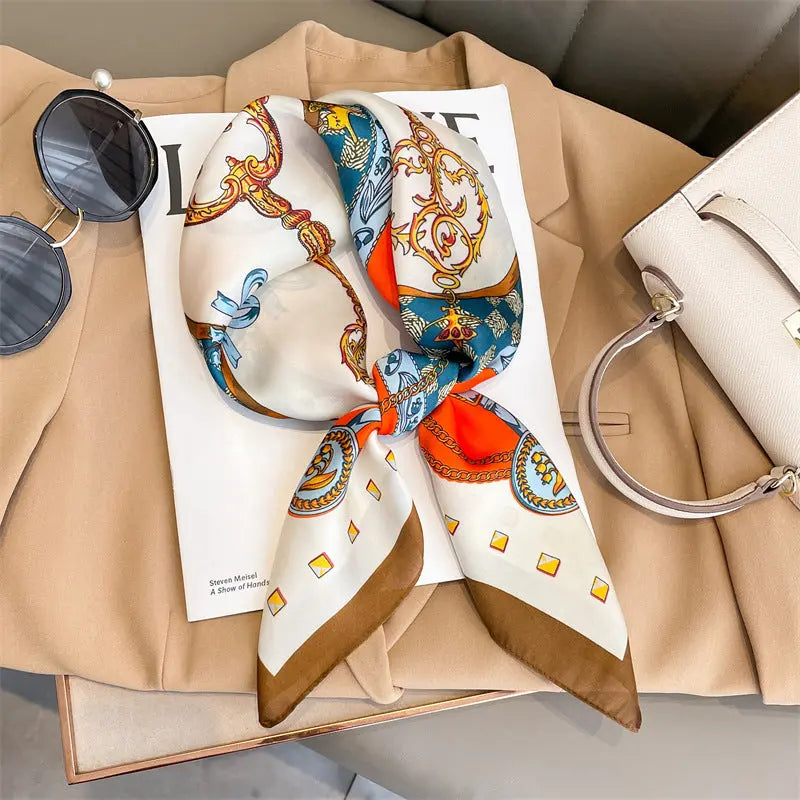 Artificial Silk Striped High-grade Korean Style Stylish Beach Arm Bag Silk Scarf hercurva