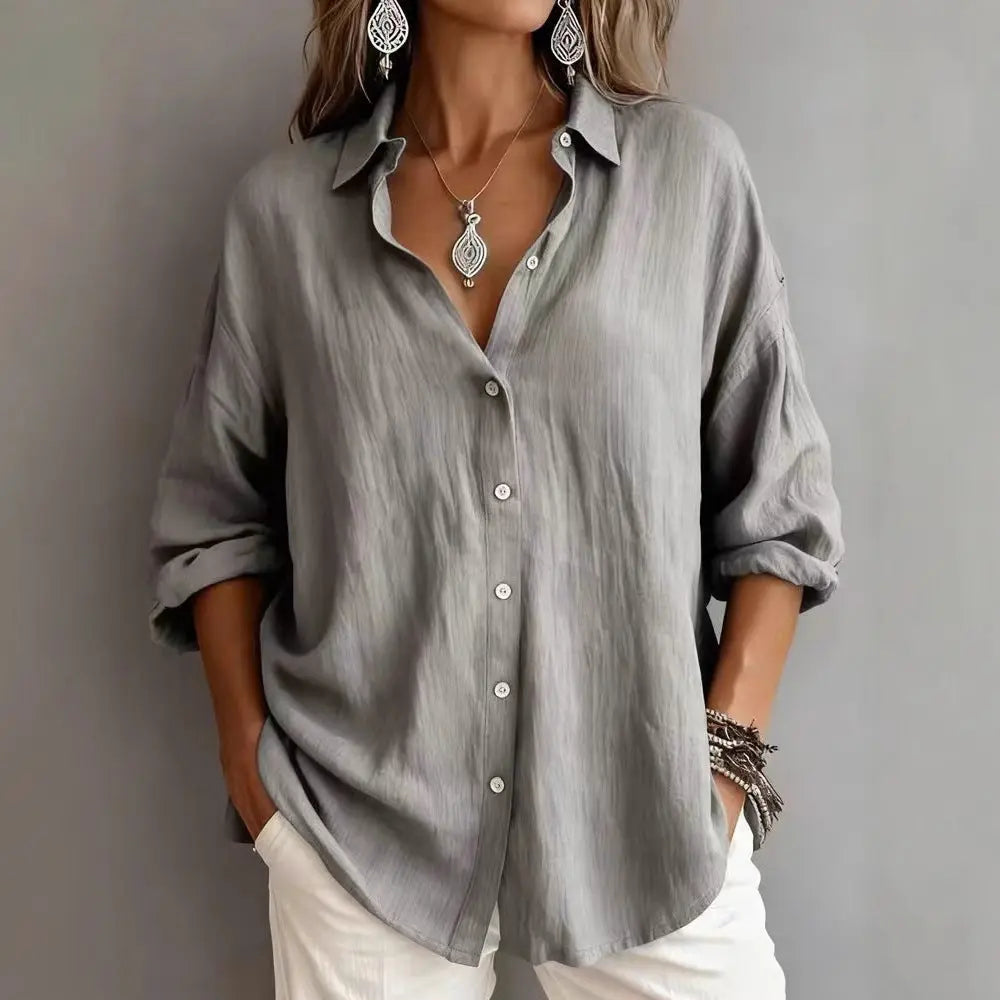Fashionable Solid-color Long-sleeve Lapel Cardigan Shirt hercurva