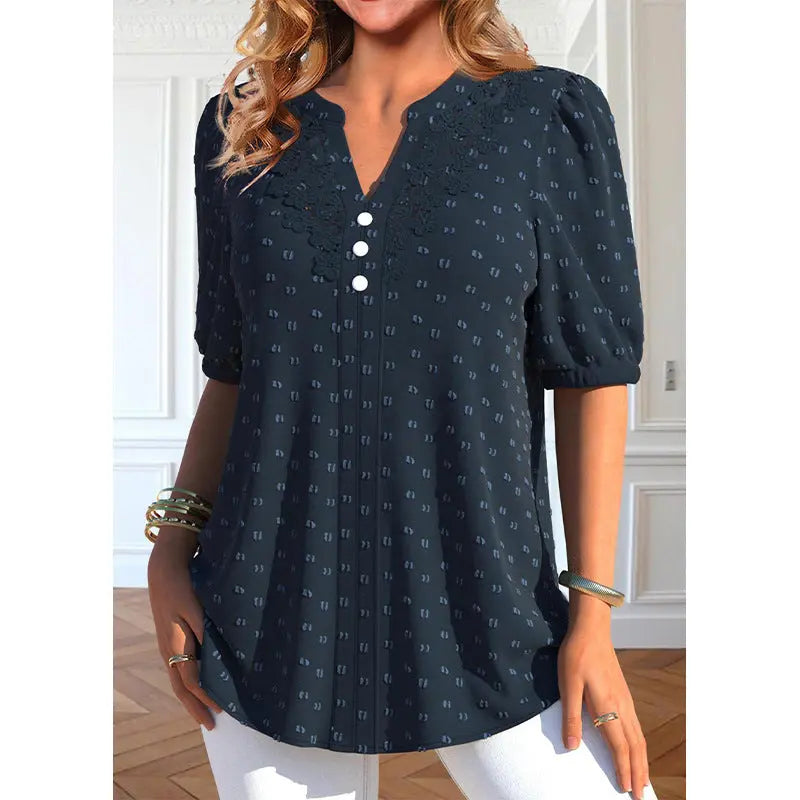 Plus Size Navy Blue Button Short Sleeve Shirt hercurva
