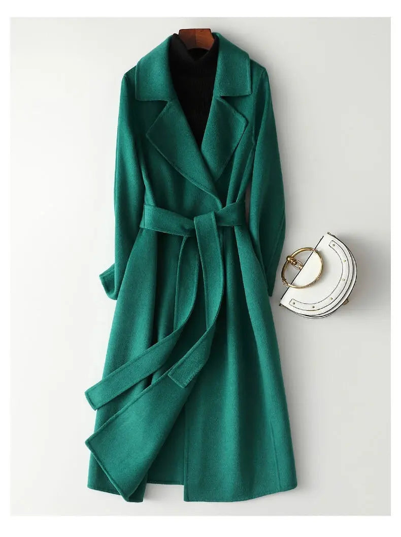 Mid-length Below The Knee Slim Fit Lace-up Woolen Coat High-end Woolen Coat hercurva