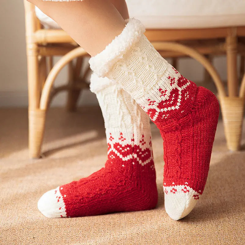Love Knitted Plush Floor Socks Winter Warm Non-slip Carpet Socks Christmas Home Women hercurva