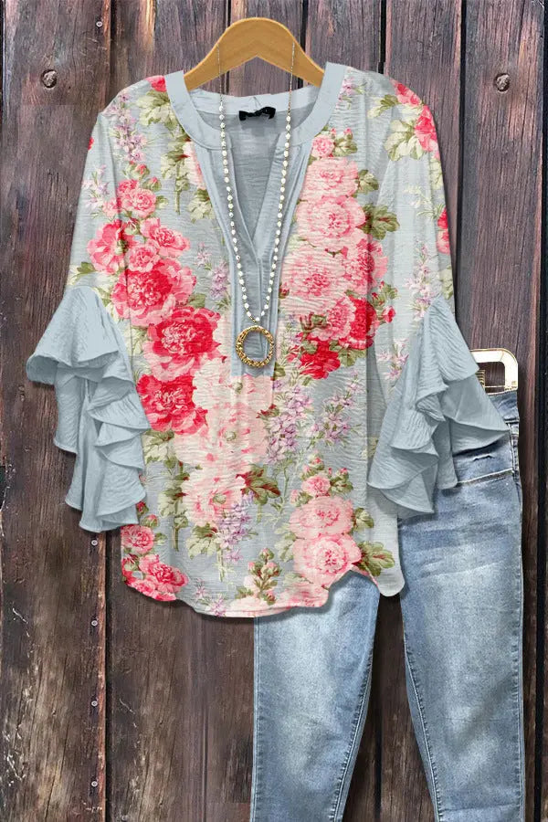 Casual Top With A Creative Floral Print And Digital Printing hercurva