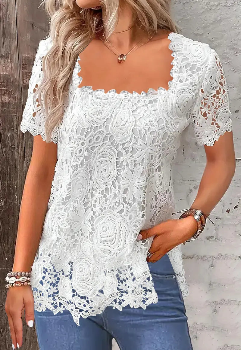 Rose Lace T-shirt Top For Women hercurva