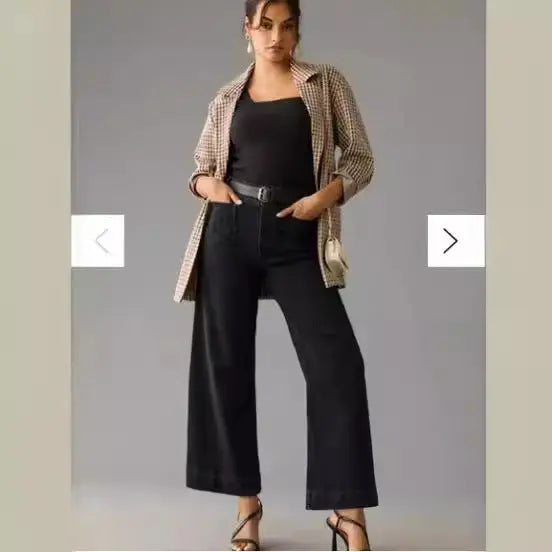 Cropped Style Wide Leg Women's Clothing Oversized Jeans, Shade Blue hercurva
