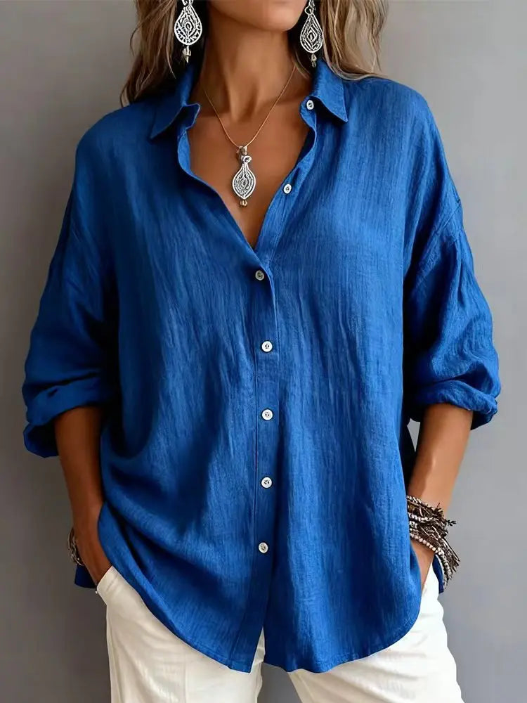 Fashionable Solid-color Long-sleeve Lapel Cardigan Shirt hercurva