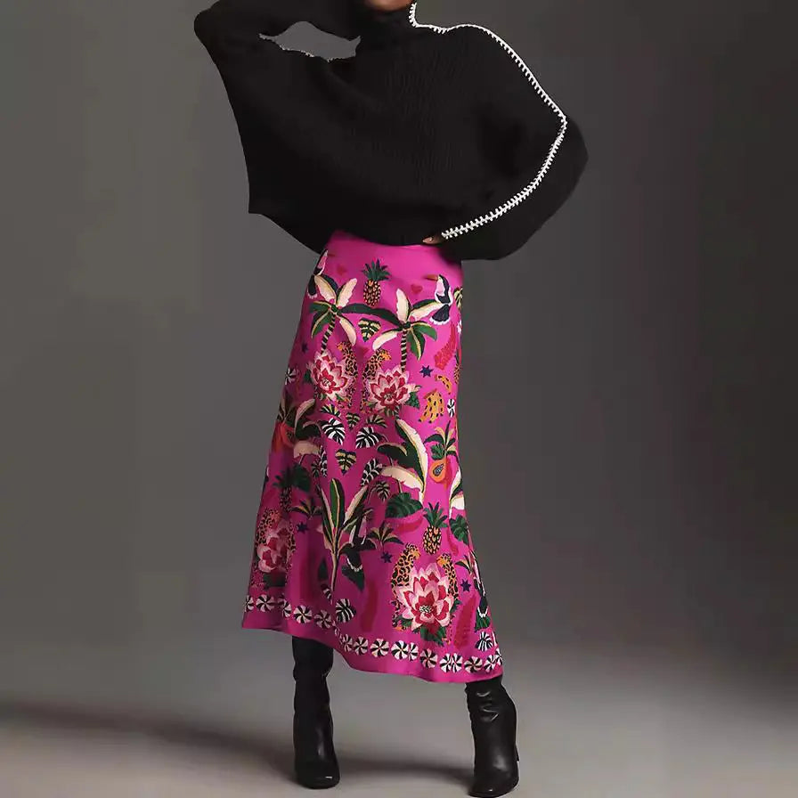Street Tropical Plant Vintage Print Skirt For Women hercurva