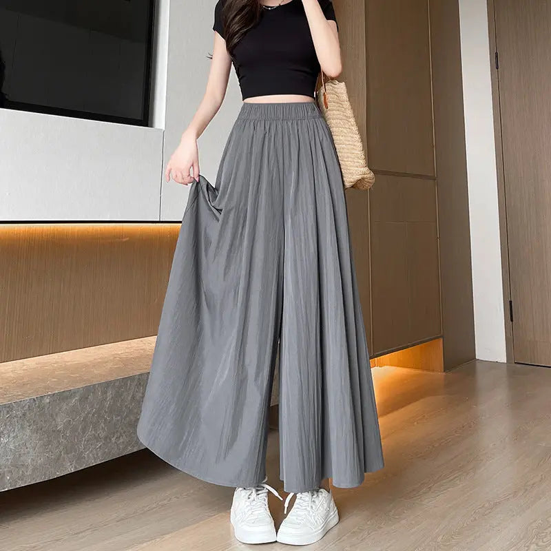 Plus Size Women's Summer Thin Culotte Ice Silk Leisure Wide Leg Pants hercurva
