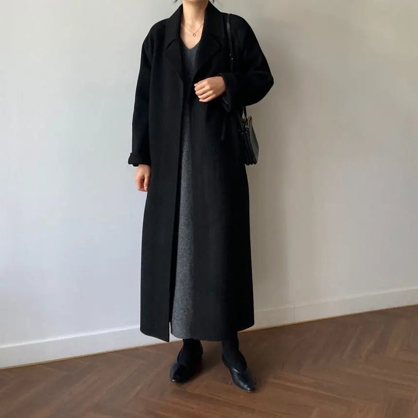Loose Temperament Minimalist Lace-up Thick Wool Commuter's All-matching Coat hercurva