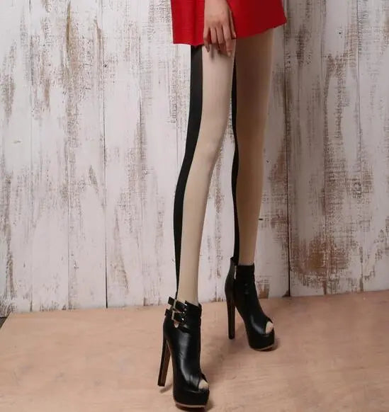 Ladies two-tone stitching pantyhose hercurva