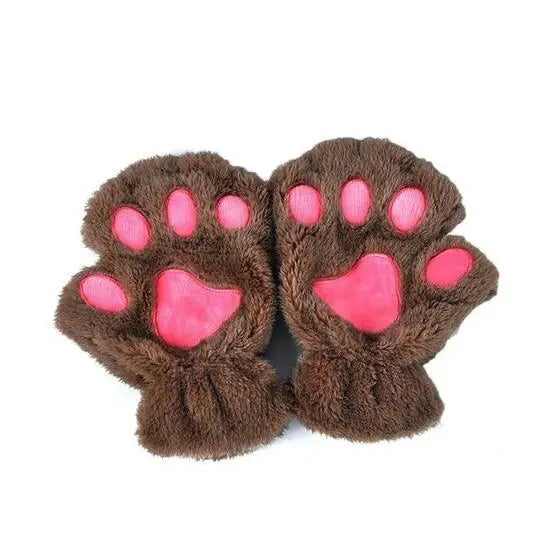 Winter Lovely Half Cover Paw Bear Cat Claw Gloves Short Finger hercurva