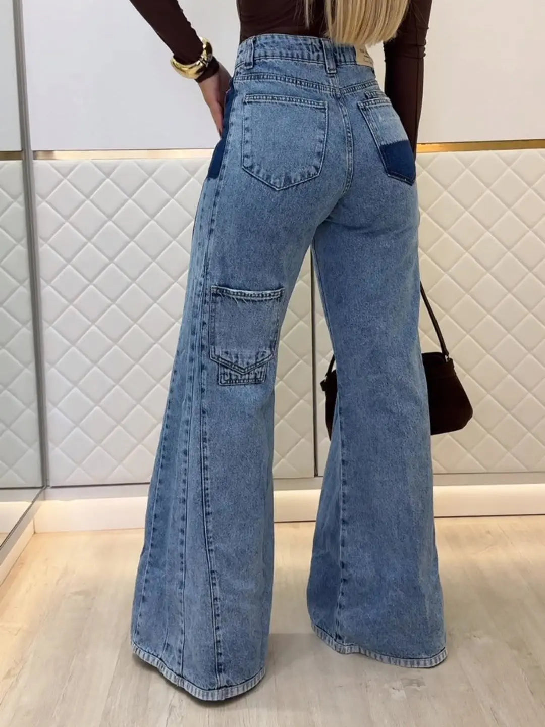 Trendy Light Blue High - Waisted Flared Jeans hercurva