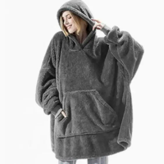Hoodie Sweatshirt With Big Pocket Tops Sweater Comfortable Loose Double-Sided Fleece Thicker Wearable Blanket hercurva
