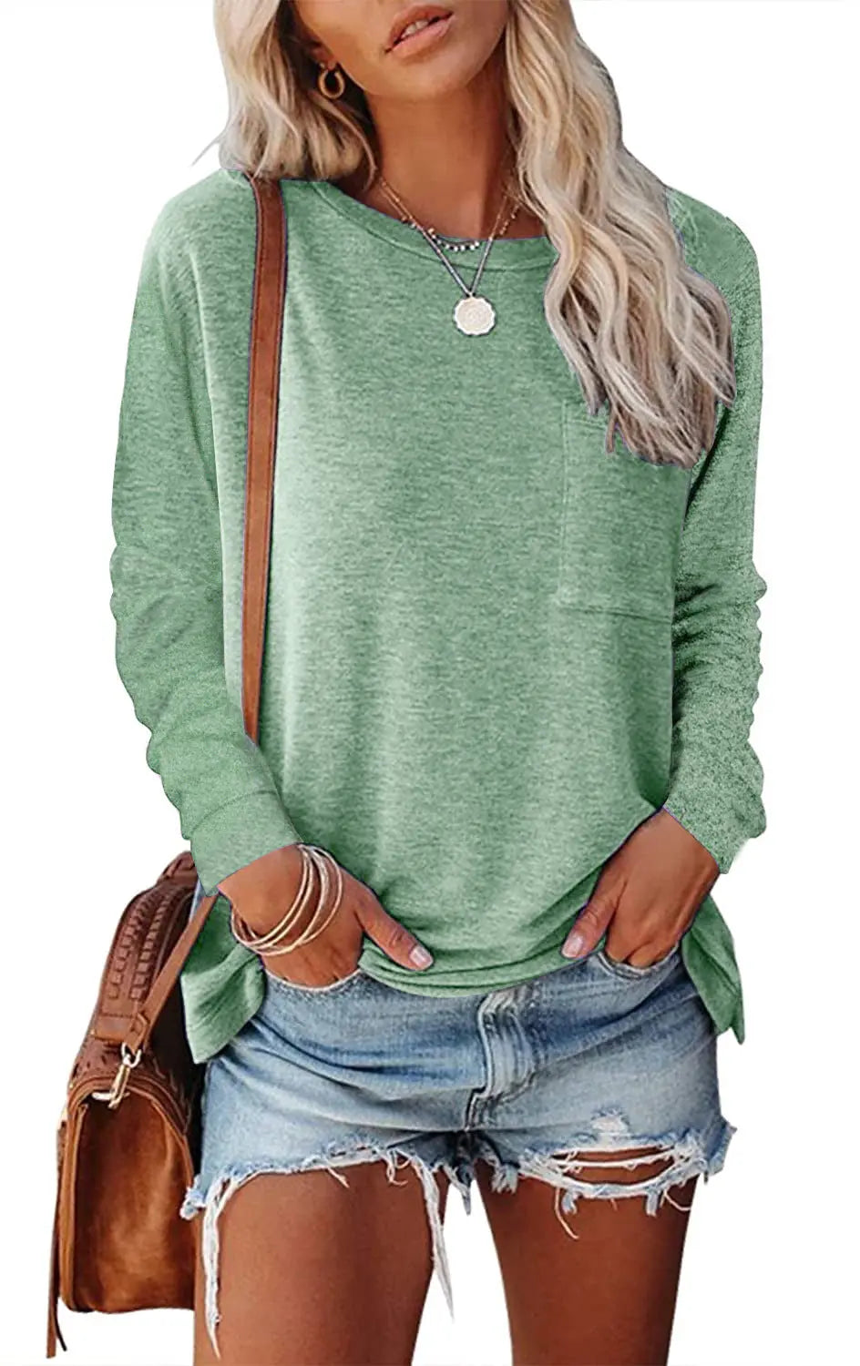 Pocket Split Long-sleeved Casual Bottoming T-shirt hercurva