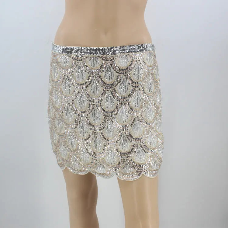 Heavy industry sequin wave edge hip hugging short skirt and half body skirt hercurva