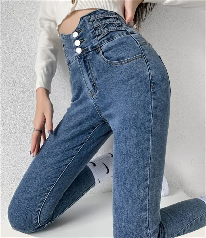 Tight High Waist And Small Feet Belly Women's Denim Trousers hercurva