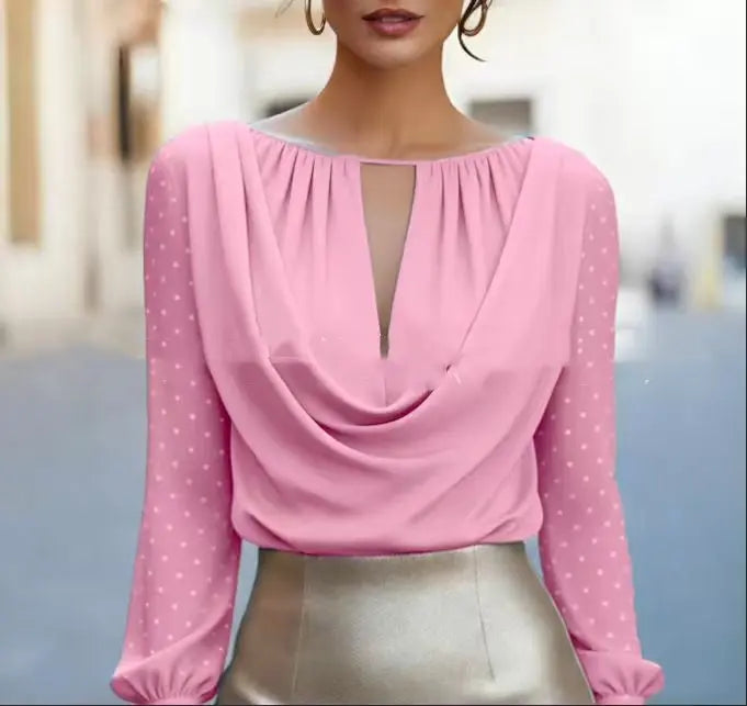Stylish Polka-Dot V-Neck Casual Womens Top hercurva