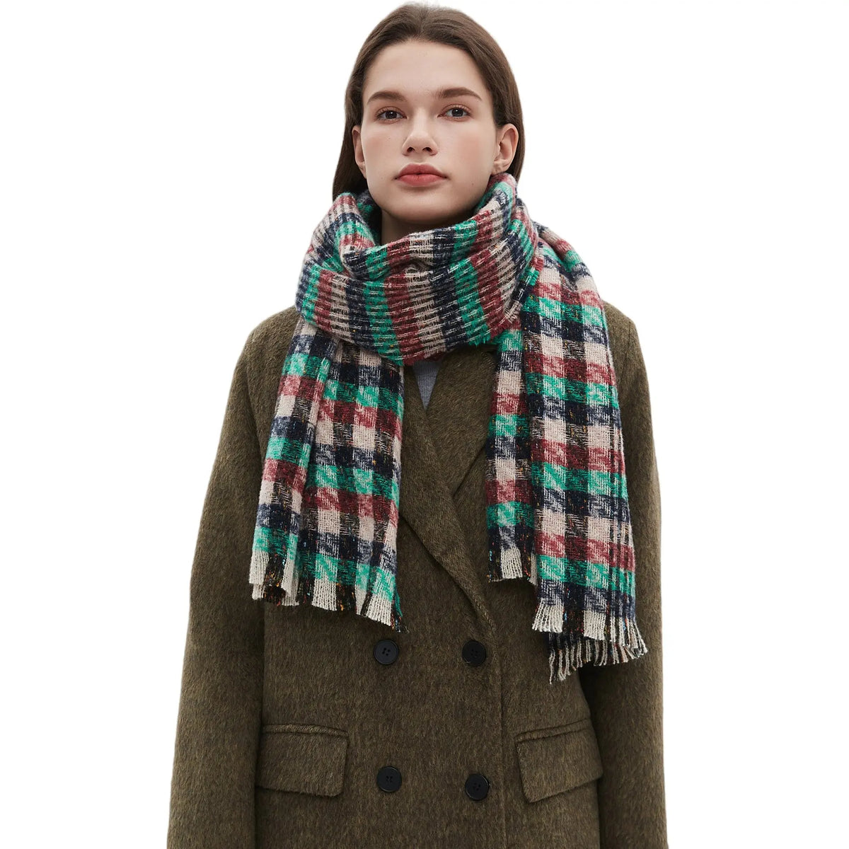 European And American Autumn And Winter Bristle Short Beard Small Plaid Scarf Shawl hercurva