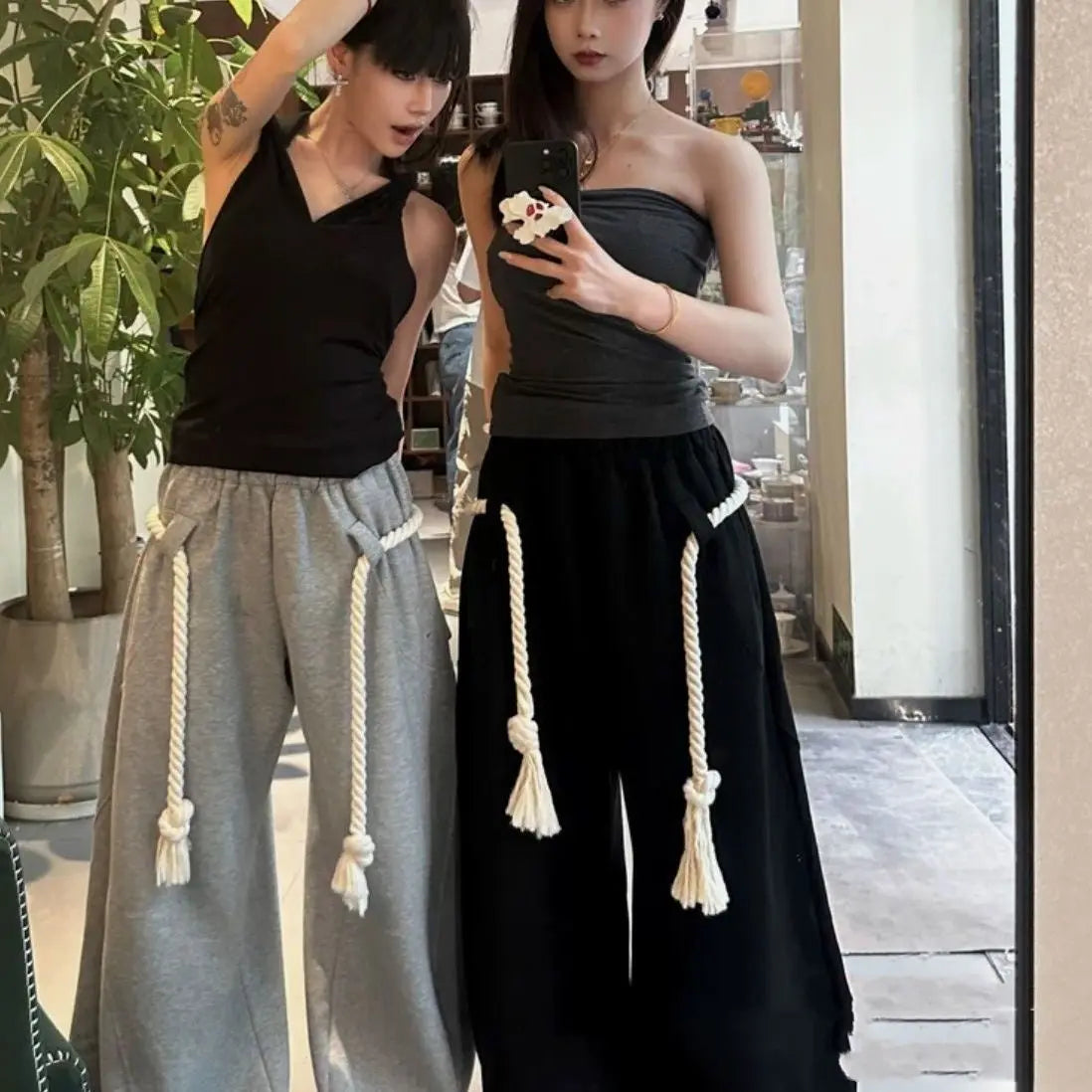 Athleisure Streetwear Sassy Summer Thin Loose Cut-Out Pants hercurva