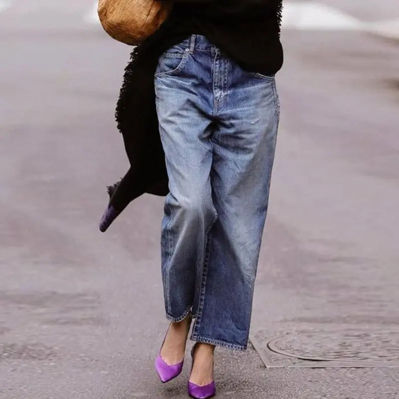 Women's Jeans Loose Mid Waist Casual Straight-leg hercurva
