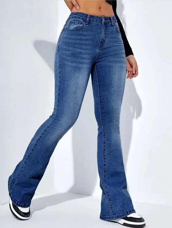 Women's Slim-fit Jeans Pants With Flared Design Fashion Casual High Waist Stretch Trousers hercurva