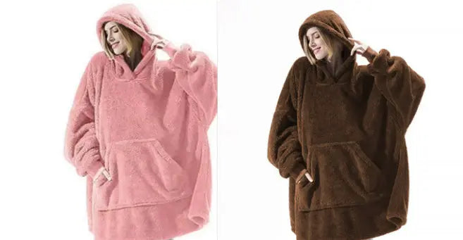 Hoodie Sweatshirt With Big Pocket Tops Sweater Comfortable Loose Double-Sided Fleece Thicker Wearable Blanket hercurva