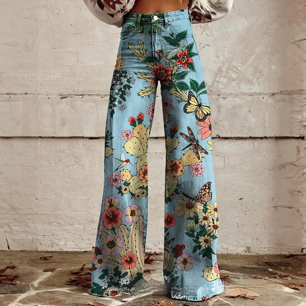 Foreign Trade Plus Size Women's Casual Pants Thin Imitation Jeans Wide Leg hercurva
