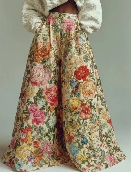 Floral Vintage Print Wide-Leg Pants With High Waist hercurva