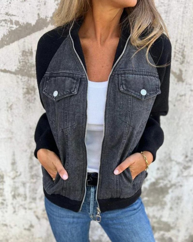 ANIDIA - Modern Jacket with Denim Fabric #VEV41456