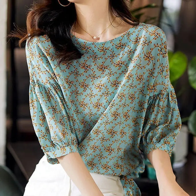Women's Cropped Lantern Sleeve Floral Top hercurva