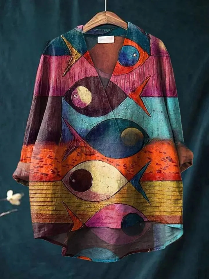 Fashion Digital Printing Large Wide V-neck Top hercurva