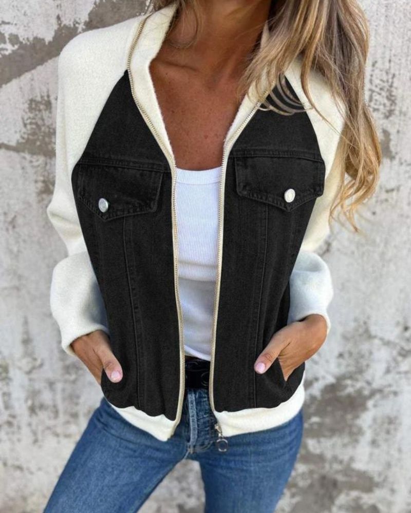 ANIDIA - Modern Jacket with Denim Fabric #VEV41456