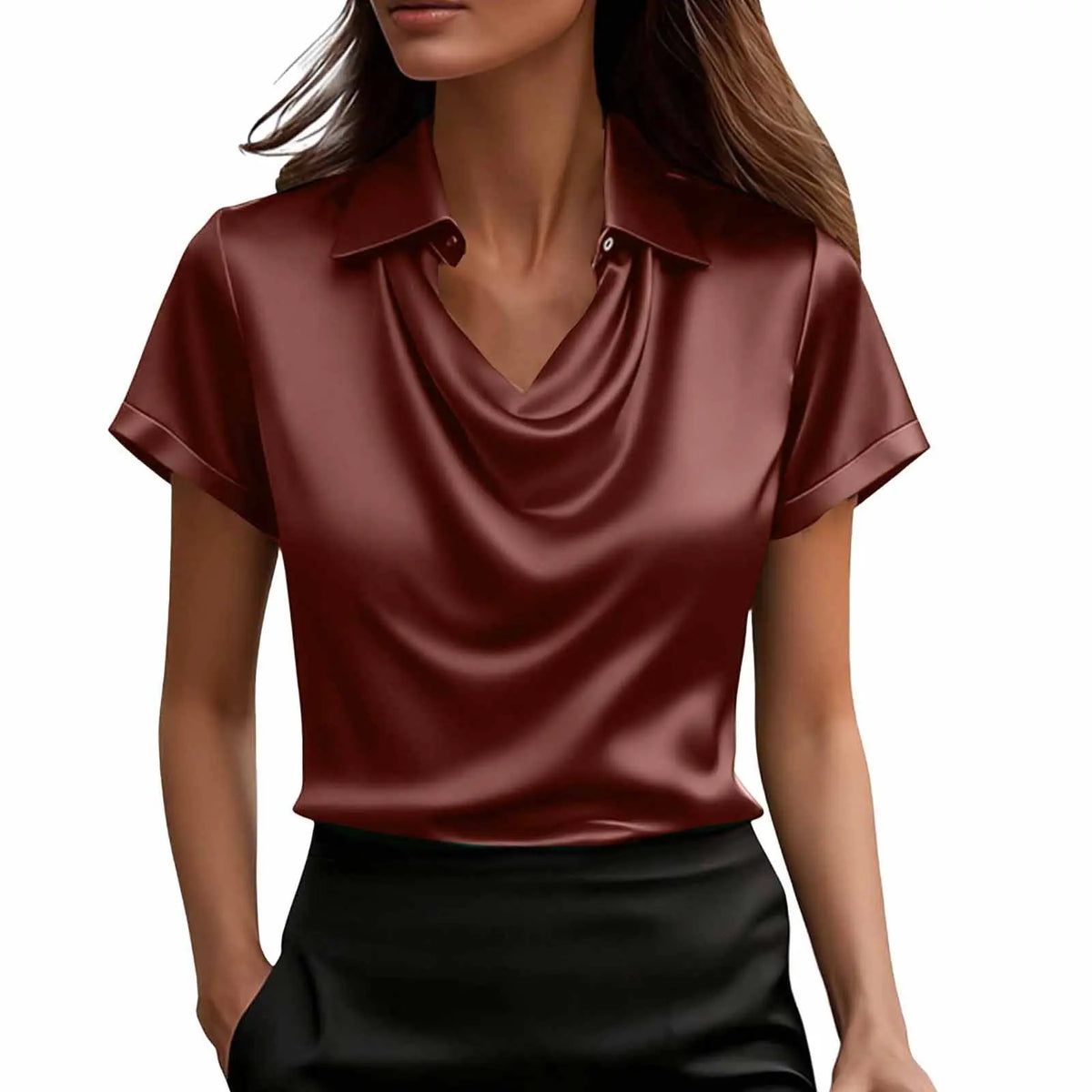 Fashionable Solid-Color Casual Lapel Collar Button-Down Short-Sleeve Shirt hercurva