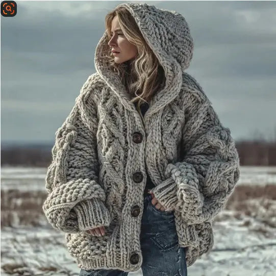 Women's Skin-friendly, Anti-pilling Knitted Cardigan With A Round Neckline, Loose Fit, And Long Length hercurva