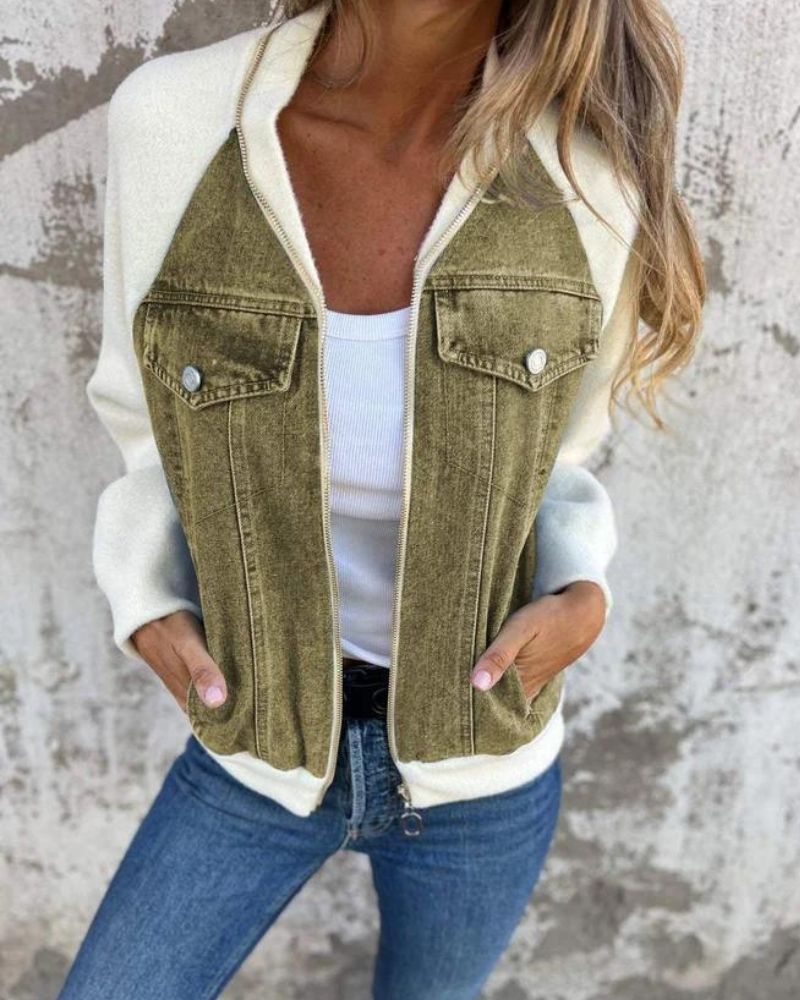 ANIDIA - Modern Jacket with Denim Fabric #VEV41456