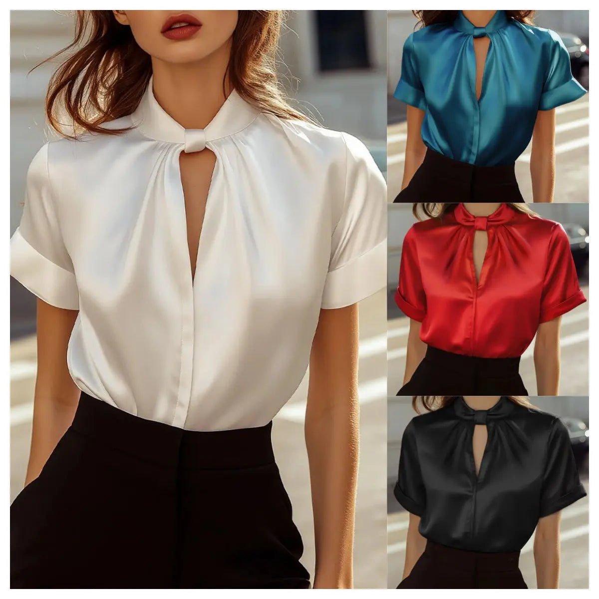 Women's Satin Short-sleeve Top Shirt hercurva