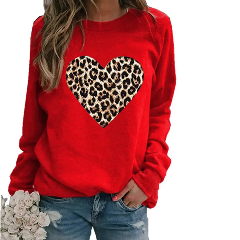 Leopard Love Printed Hoodless Plush Long Sleeve Sweater hercurva